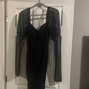 Boohoo Black Mesh Sleeve Midi Dress